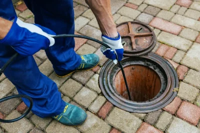 Plumber cleaning an outdoor sewer drain in Inglewood